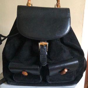 Black Suede and Leather Mini Backpack